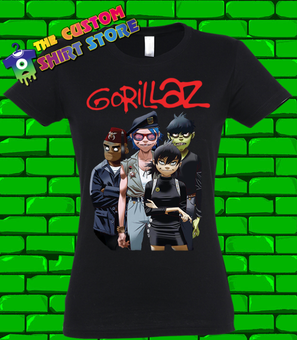 Gorillaz 2D Murdoc Noodle and Russel Tshirt Womens Black